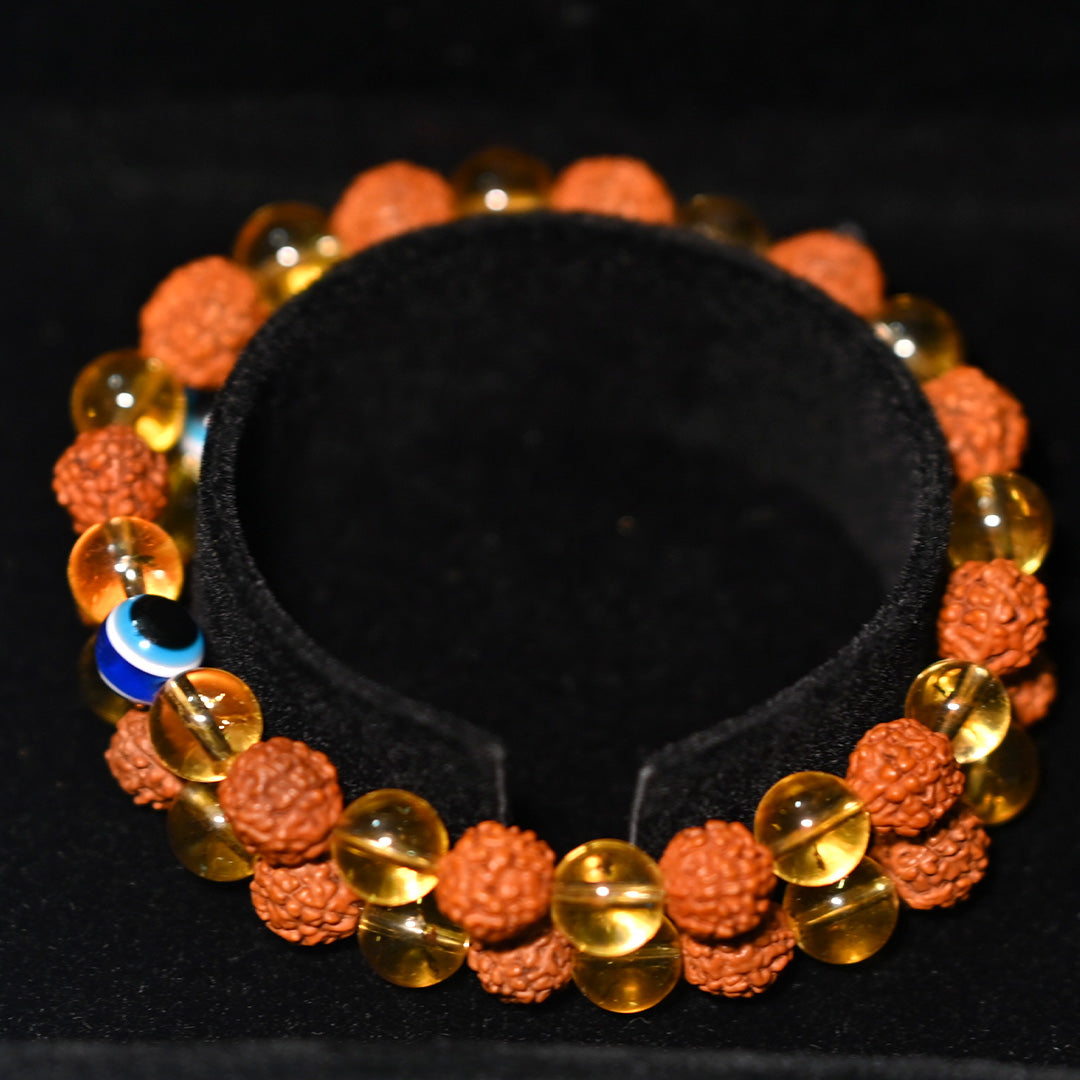 Authentic Rudraksha, Citrine & Evil Eye Bracelet (Buy 1 Get 1 Free)