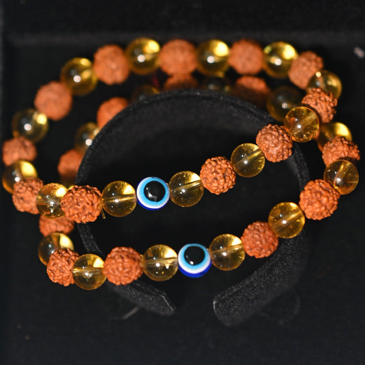 Authentic Rudraksha, Citrine & Evil Eye Bracelet (Buy 1 Get 1 Free)