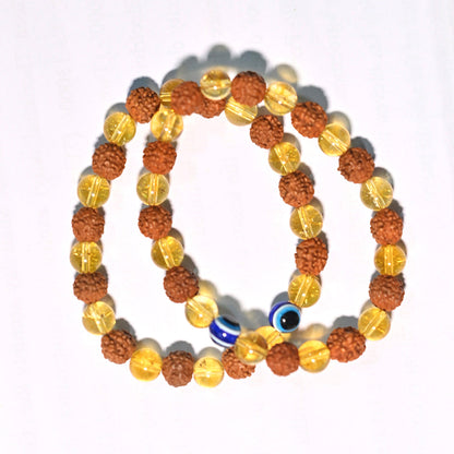 Authentic Rudraksha, Citrine & Evil Eye Bracelet (Buy 1 Get 1 Free)